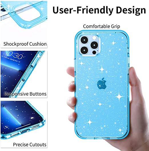 Hoerrye iPhone 13 Pro Max Phone Case for Women Girls -Glitter Blue
