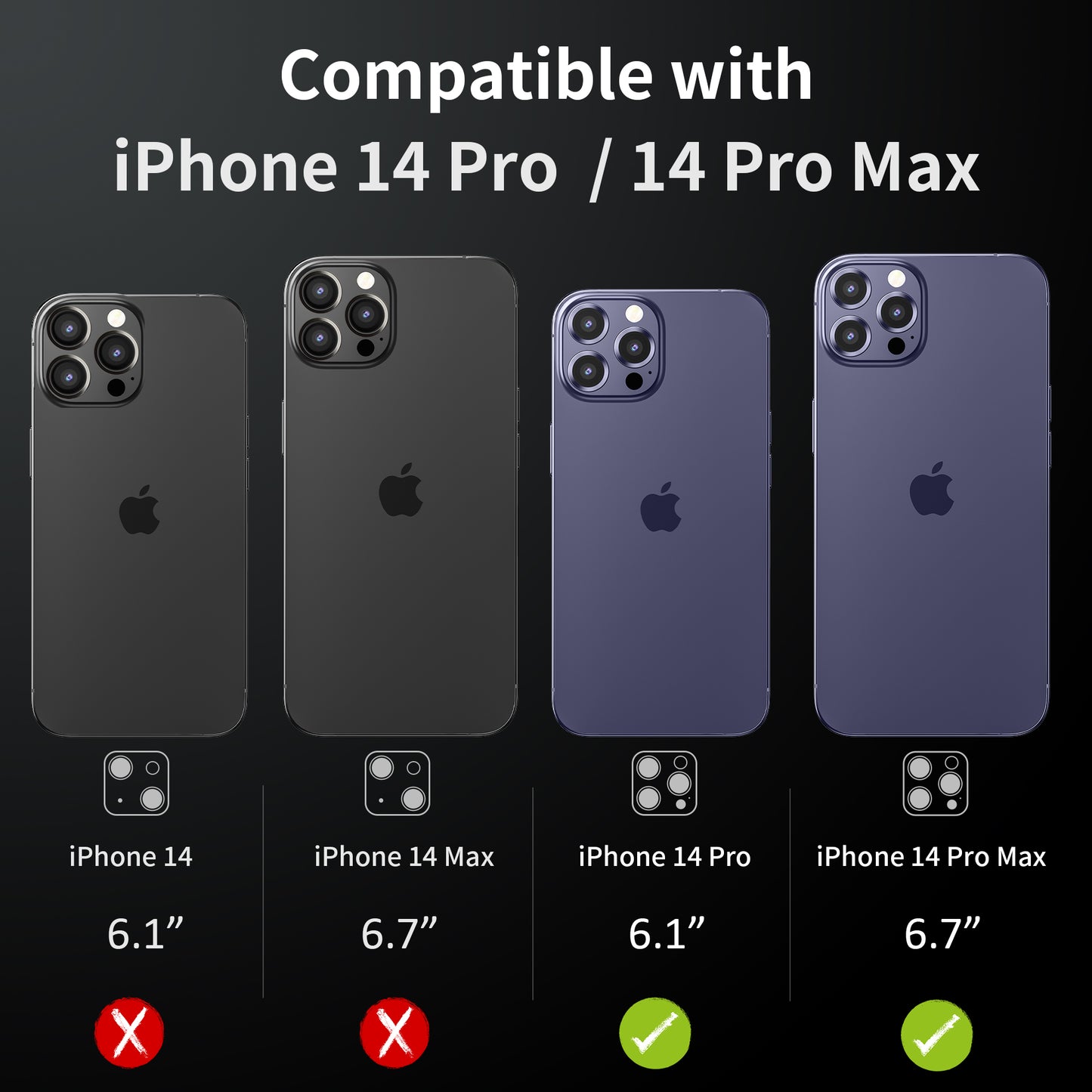 Hoerrye iPhone 14 Pro Max & iPhone 14 Pro Camera Lens Protector - Deep Purple