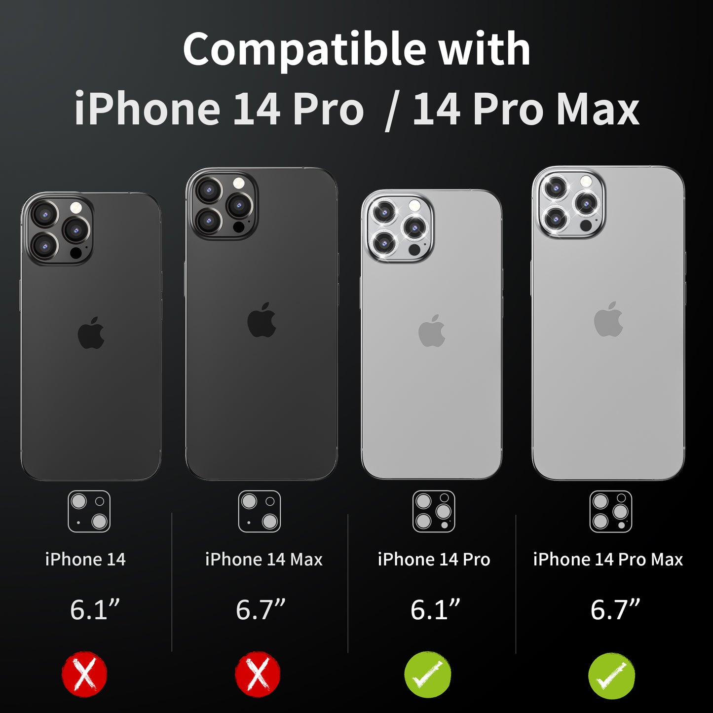 Hoerrye iPhone 14 Pro Max & iPhone 14 Pro Camera Lens Protector - Bling
