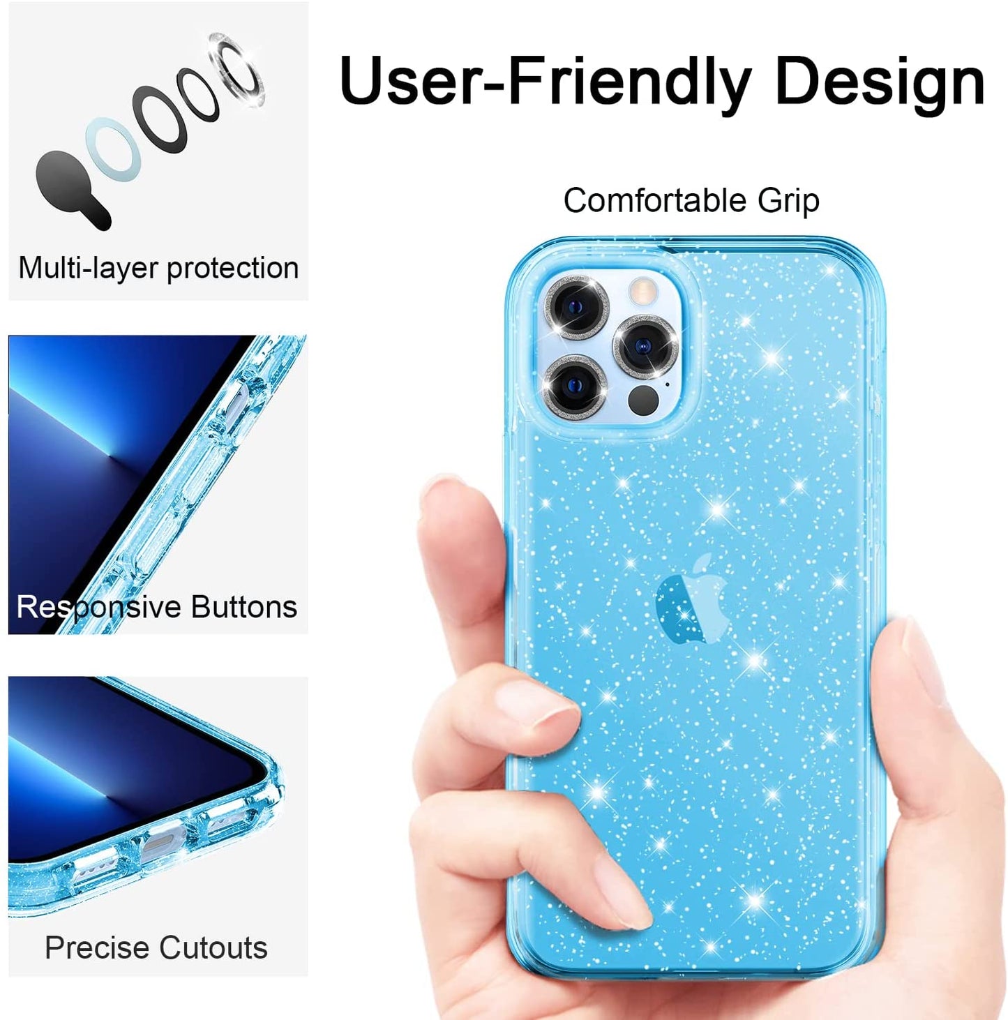 Hoerrye iPhone 13 Pro Max Phone Case, 3 x Camera Lens Protector -Sky Blue