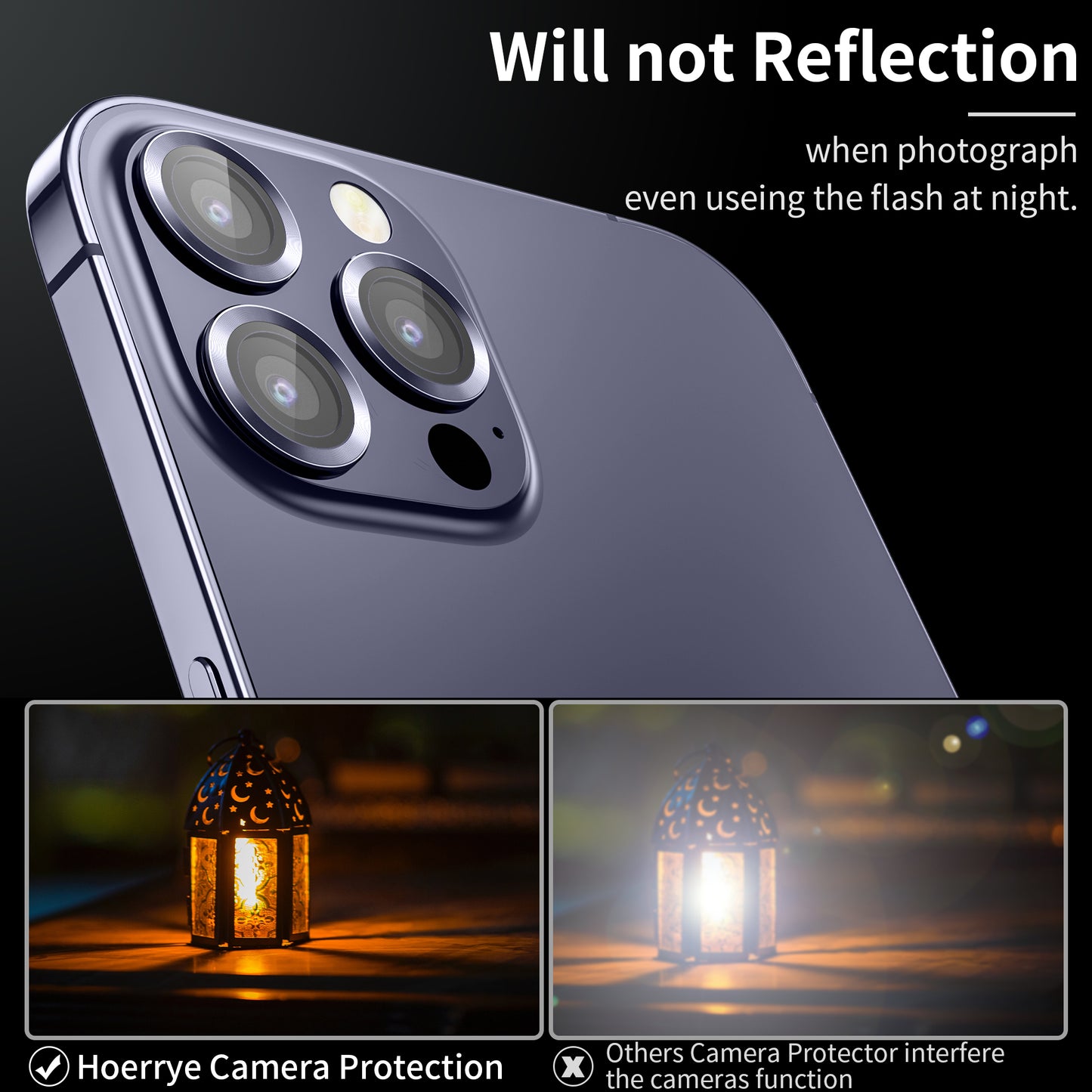 Hoerrye iPhone 14 Pro Max & iPhone 14 Pro Camera Lens Protector - Deep Purple