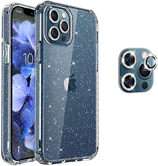 Hoerrye iPhone 12 Pro Max Phone Case , 3 x Camera Lens Protector- Glit