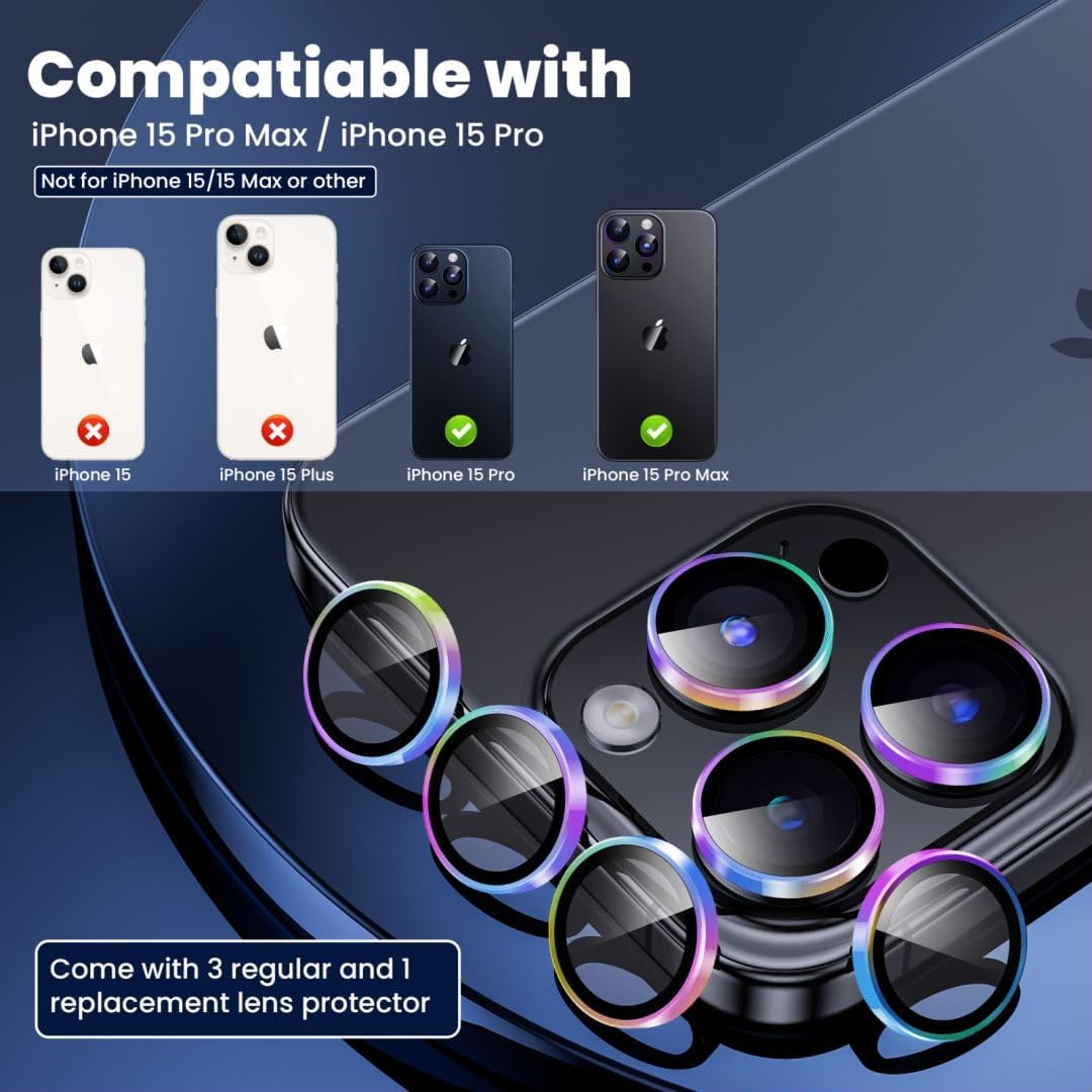 Hoerrye Protector de lente de cámara para iPhone 15 Pro y iPhone 15 Pro  Max, protector de pantalla de cámara de vidrio templado 9H, compatible con