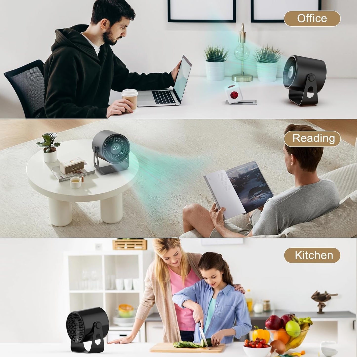 Hoerrye Desk Fan Portable USB Rechargeable, Small Table Fan with Wall Mounted Design & Smart LED Display, 100 Speed Stepless Adjustable Quiet Turbo Air Circulator Fan for Bedroom Office Travel