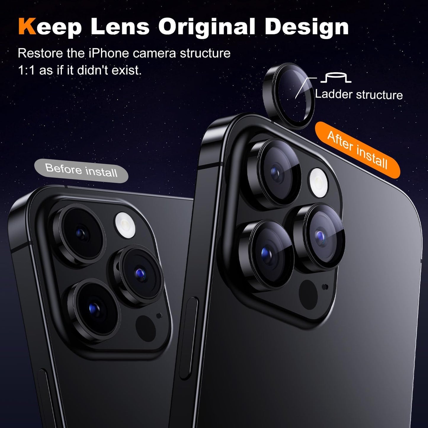 Hoerrye [3+1] for iPhone 15 Pro Max/iPhone 15 Pro Camera Lens Protector, [Keep Lens Original Design] [Truly Shatterproof] 9H Tempered Glass Camera Cover Screen Protector Accessories