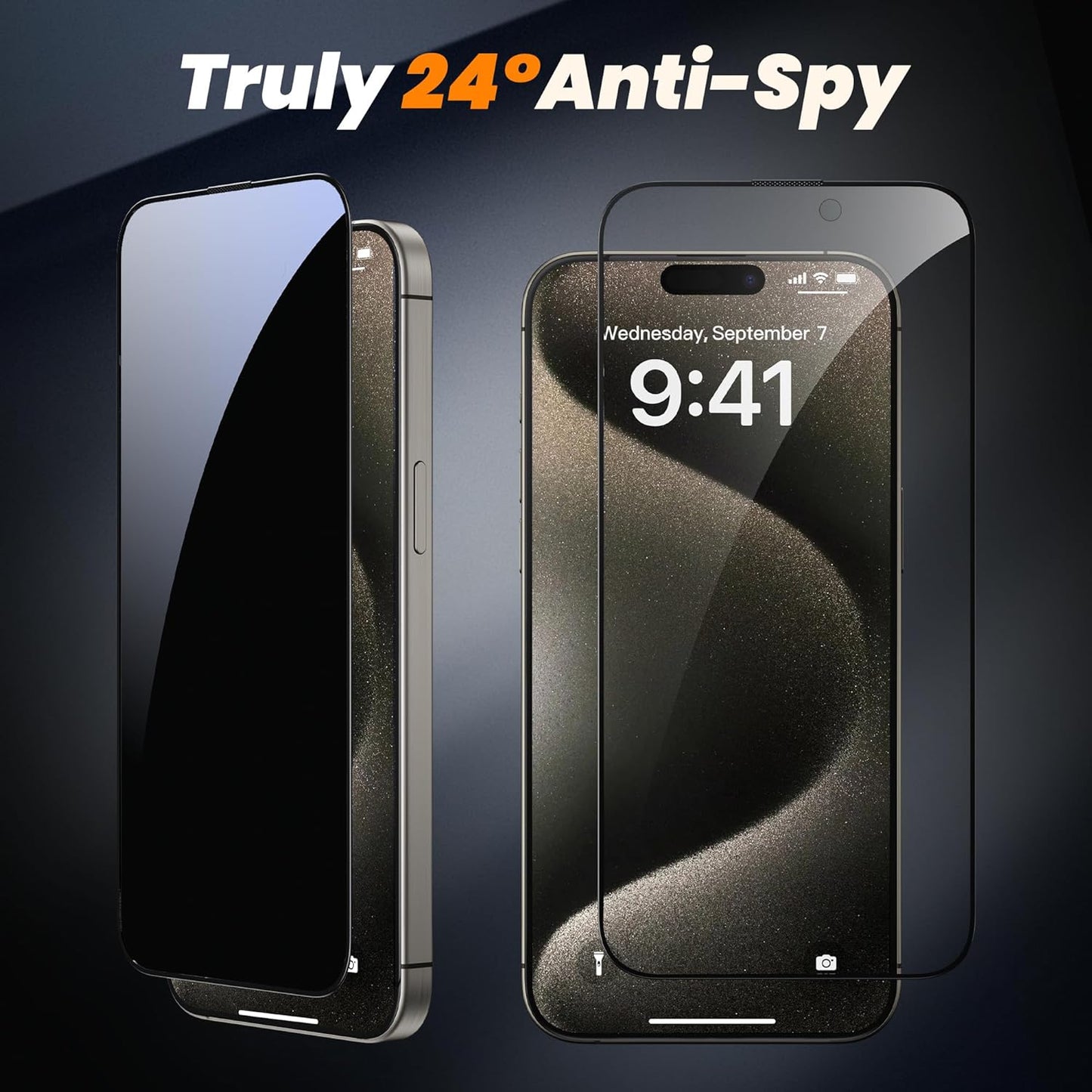 Hoerrye Magic Box for iPhone 15 Pro Max Privacy Screen Protector, [Bubble-Free] 24-Degree Anti Spy, 2.5D Full-Coverage Tempered Glass, Auto Dust-Elimination,Case Friendly - 2-Pack